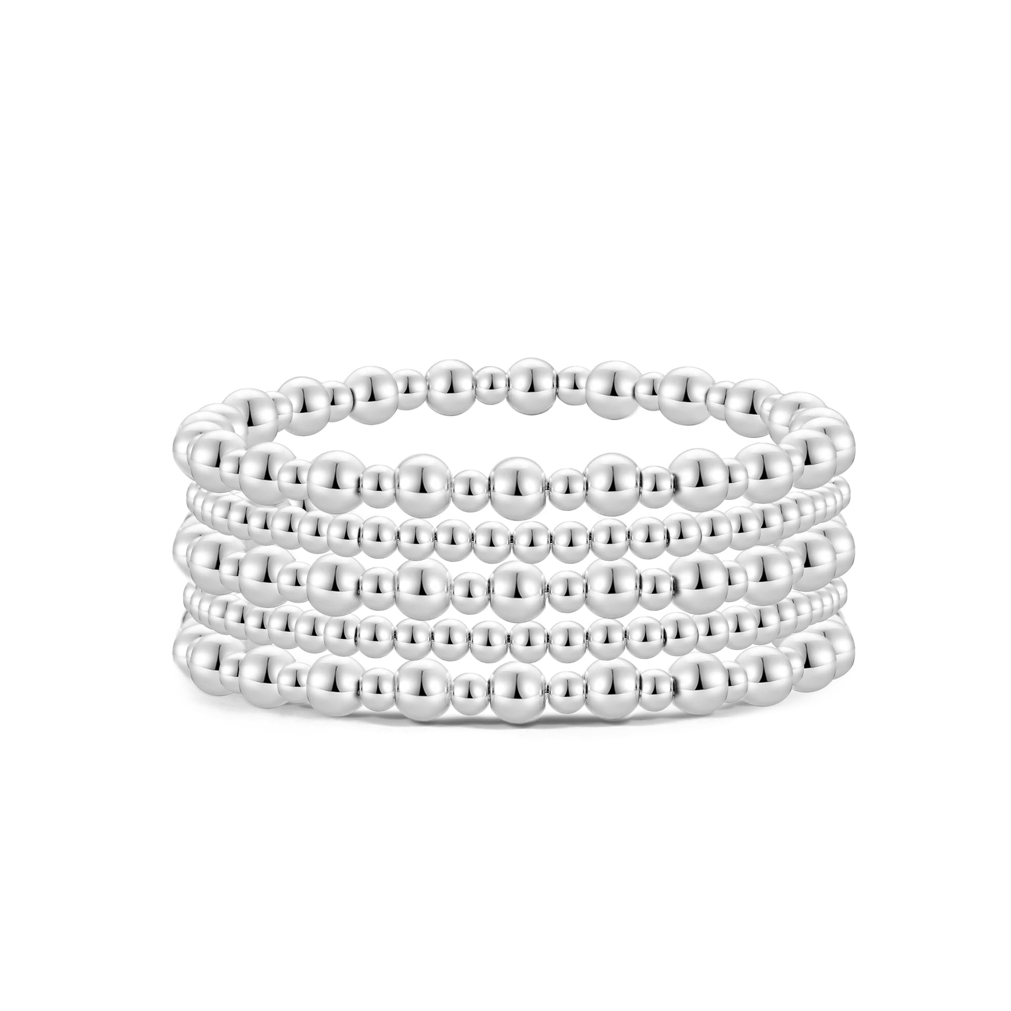 Badu Gold Plate Bead Bracelet for Women 14K Gold Plated Bead Ball Bracelet Stretchable Elastic Hypoallergenic Bohemian Stackable