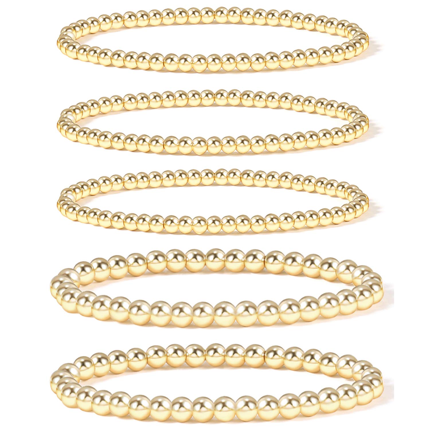 Badu Gold Plate Bead Bracelet for Women 14K Gold Plated Bead Ball Bracelet Stretchable Elastic Hypoallergenic Bohemian Stackable